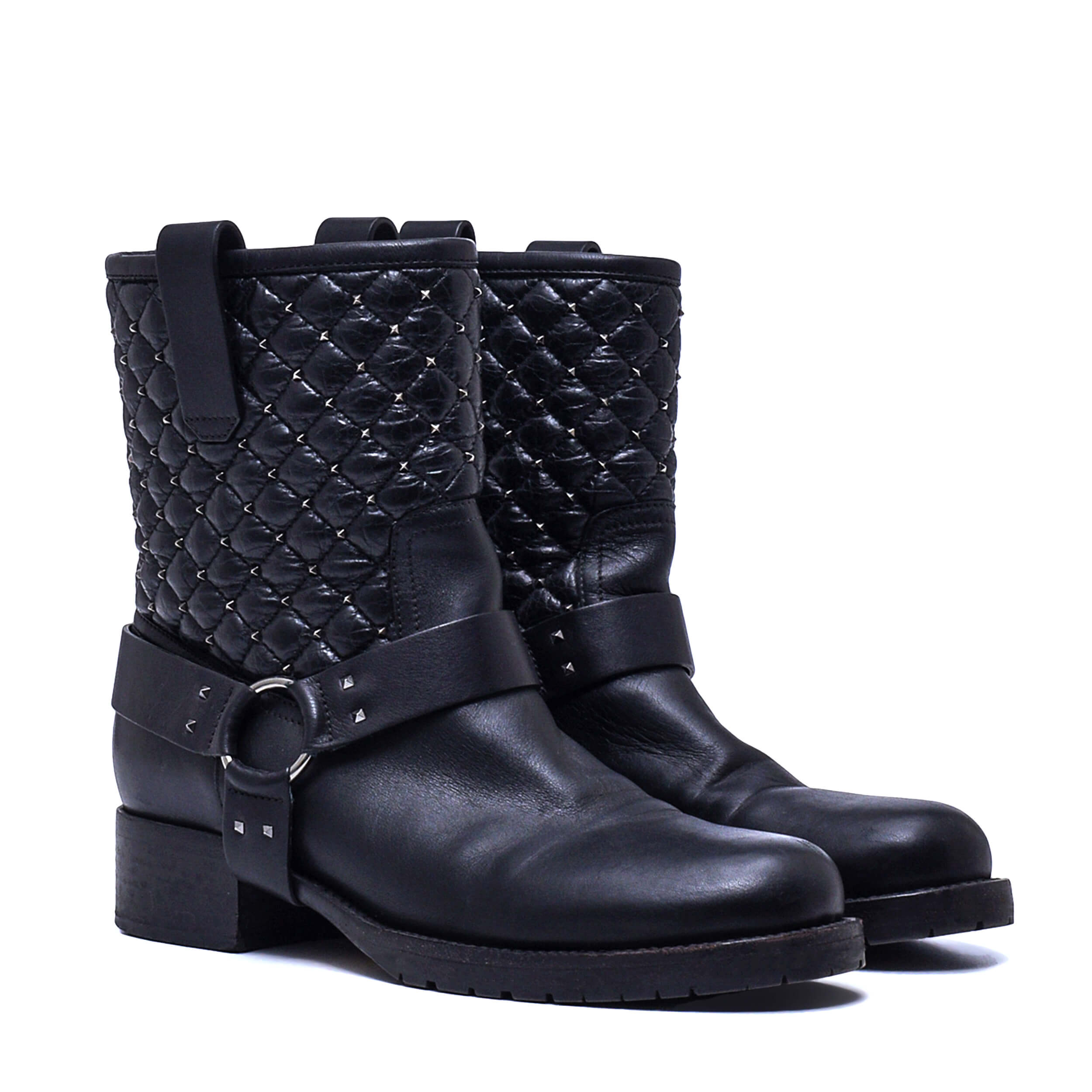 Valentino - Black Leather Studded Boots / 38.5